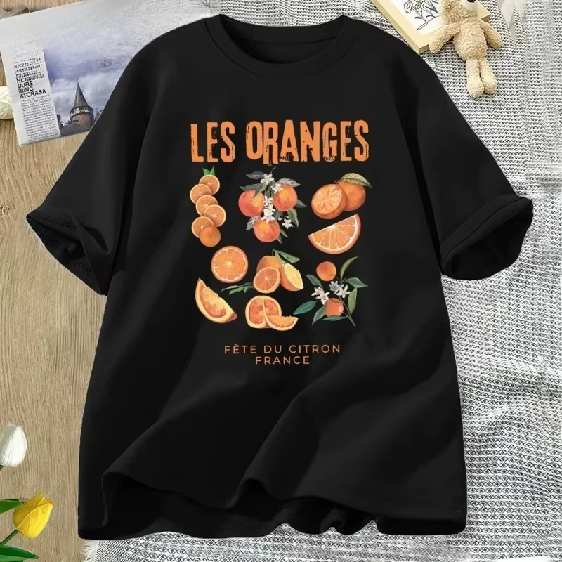 T-shirt vintage orange à motif graphique de fruits