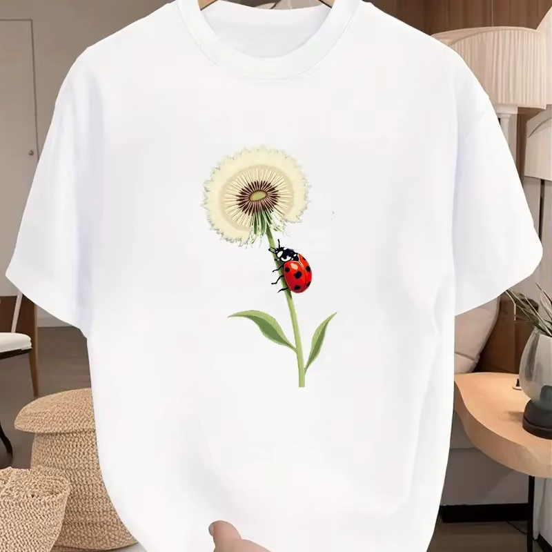 Coton 100% un nouveau T-shirt à manches courtes le plus vendu pour les vêtements pour femmes avec des fleurs de plantes européennes et américaines imprimées esthétiques