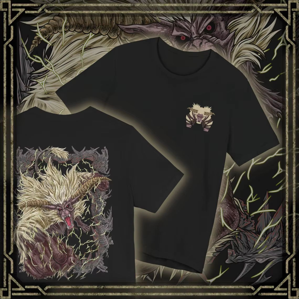 T-shirt à motif double face Monster Hunter pour hommes et femmes