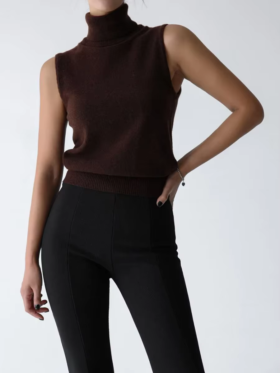 Nouveau débardeur en maille à col roulé sans manches pour femme
