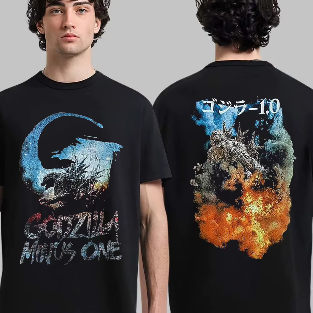 T-Shirt à manches courtes en coton imprimé Godzilla Vintage