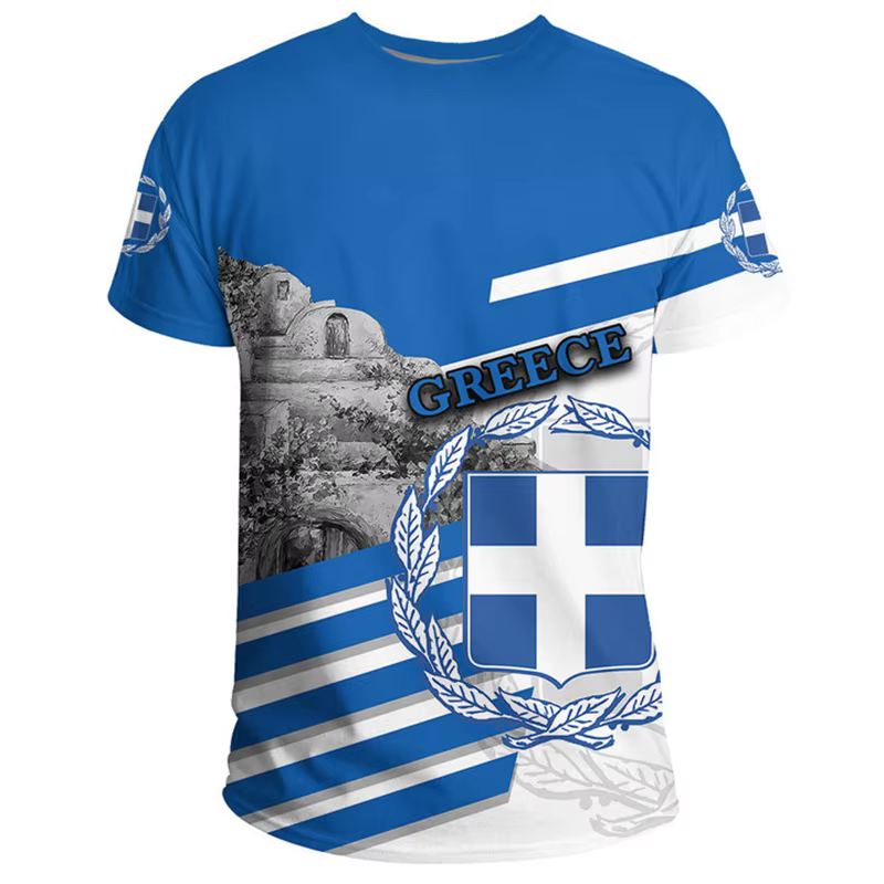 T-shirt unisexe avec emblème national grec imprimé en 3D