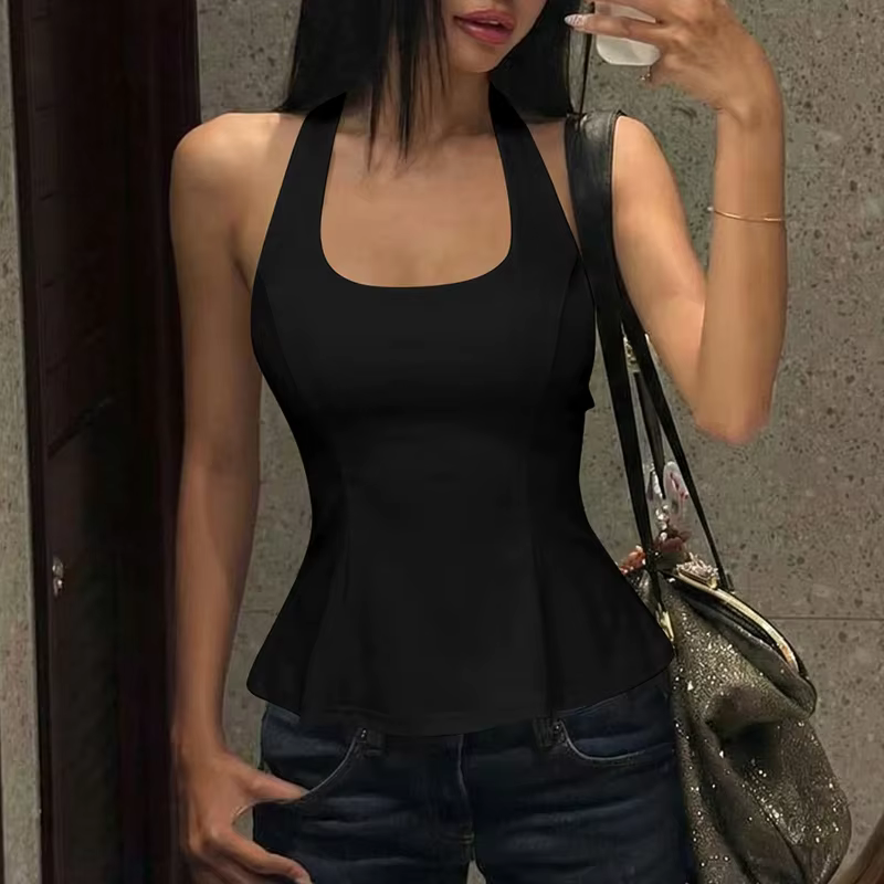 Débardeur Chic Dos Nu Halter à Lacets pour Femme – Tendance Sexy