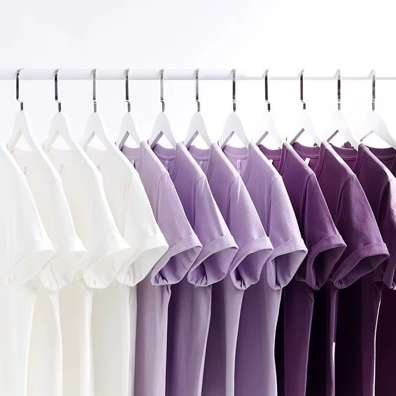 T-shirts pour hommes et femmes 300G lourd gris-violet col rond
