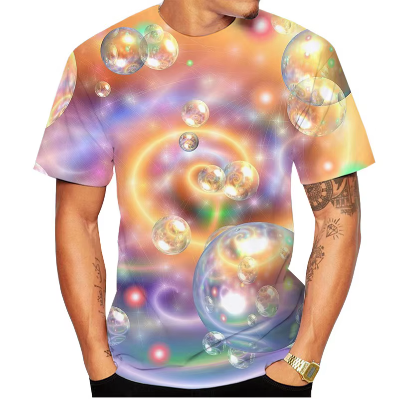 T-shirt à motif de bulles arc-en-ciel pour hommes