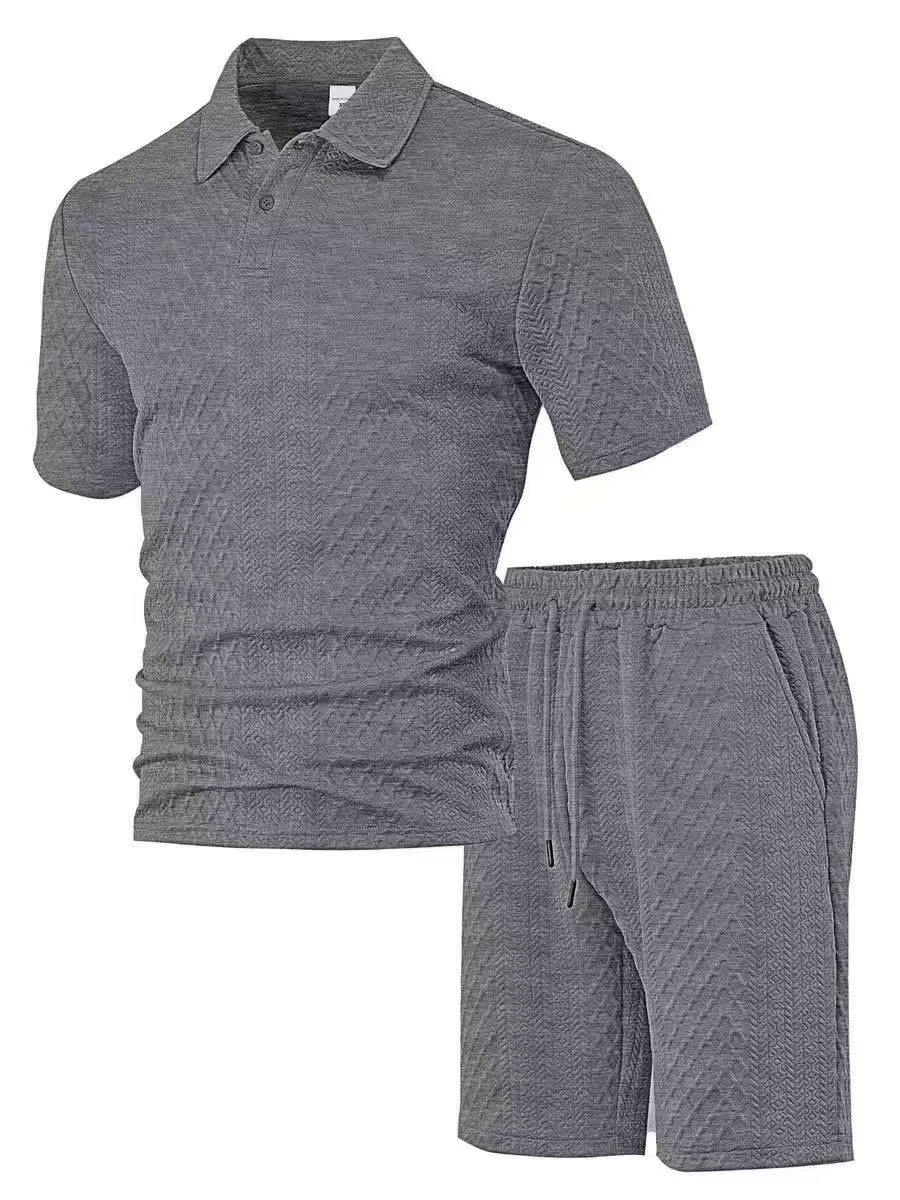 Nouvelle collection été 2025 : Ensemble décontracté pour homme – Polo à revers, chemise à manches courtes et short, texture jacquard