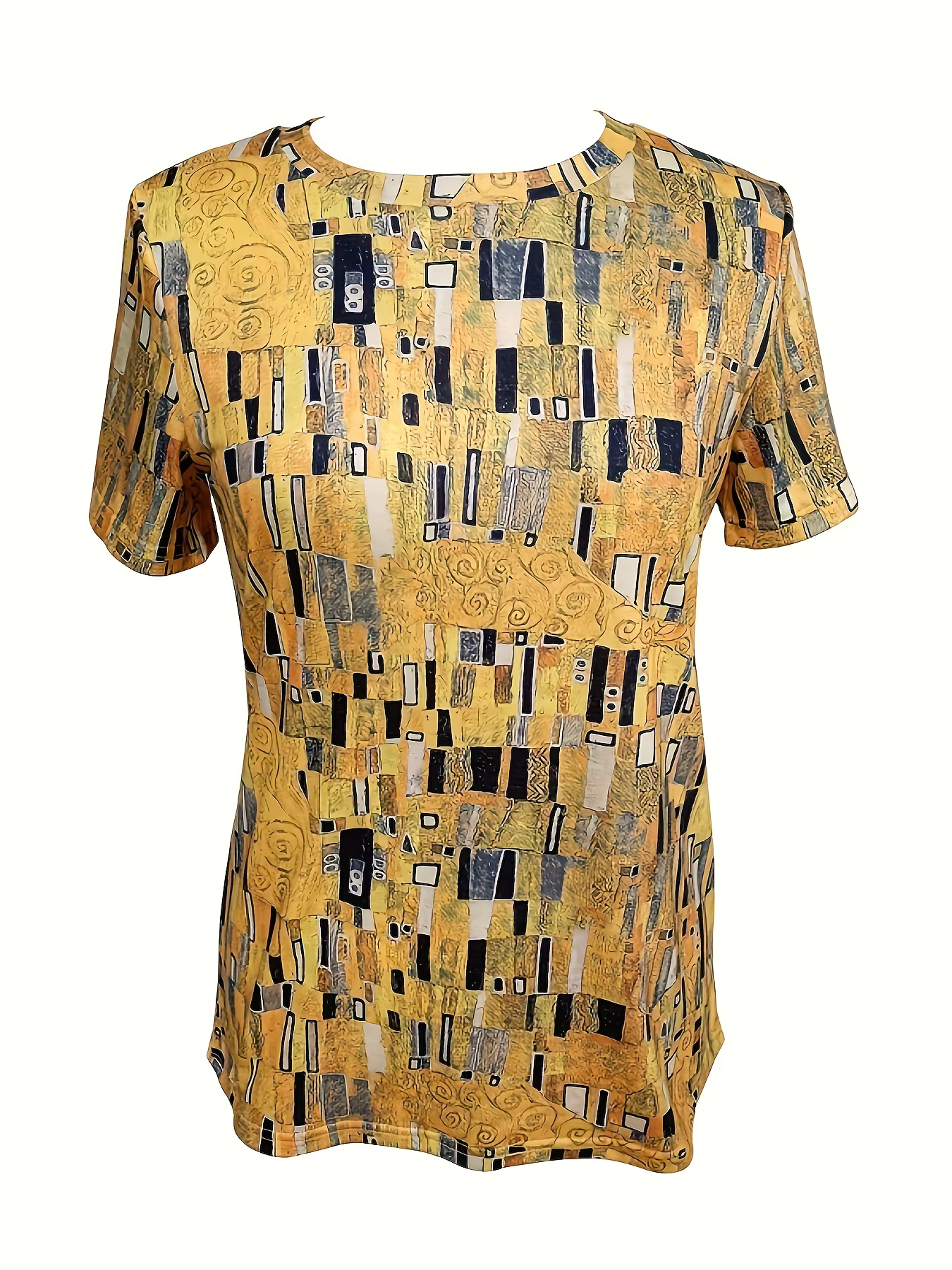 T-shirt jaune moutarde pour femme - Motif géométrique Art déco