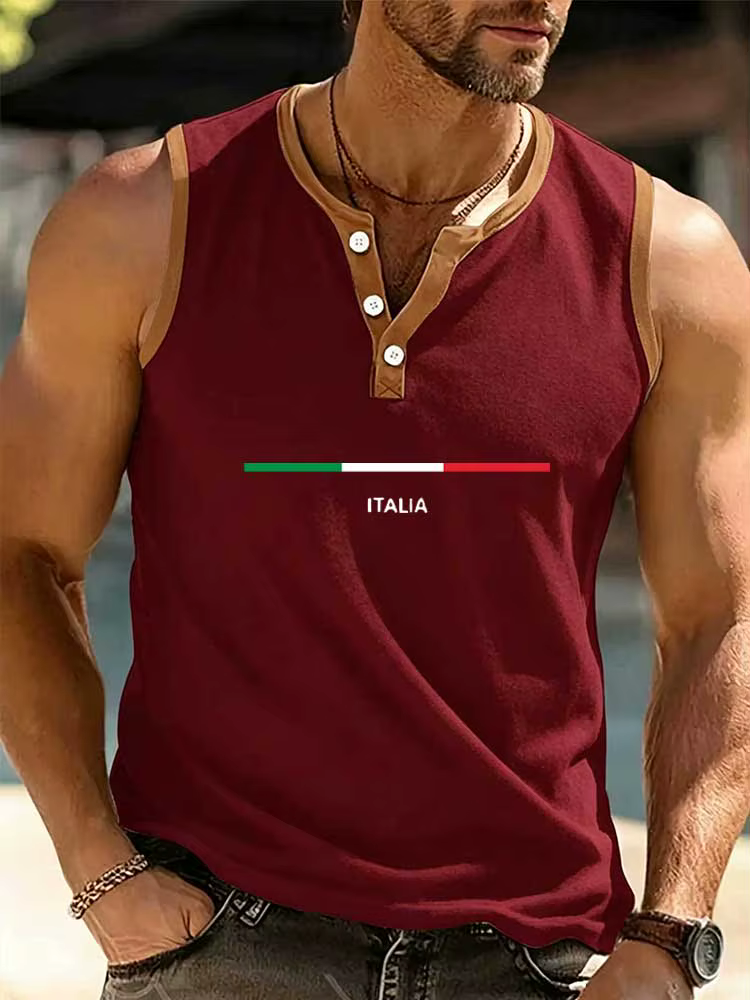 Débardeur Henley Homme à Bordures Contrastantes Imprimé Été Respirant Sans Manches Gilet Musculaire Décontracté Plage Gym Fitness Sous-vêtement
