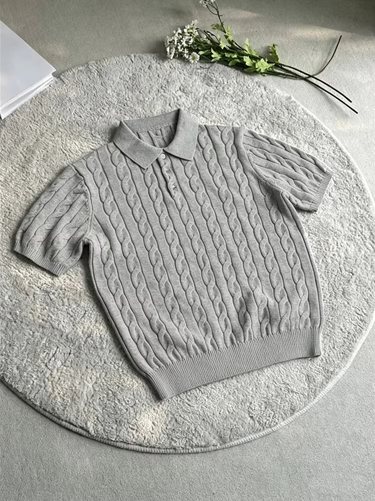 À la mode Slim Fit hommes tricoté polos été décontracté torsion Jacquard hauts en tricot