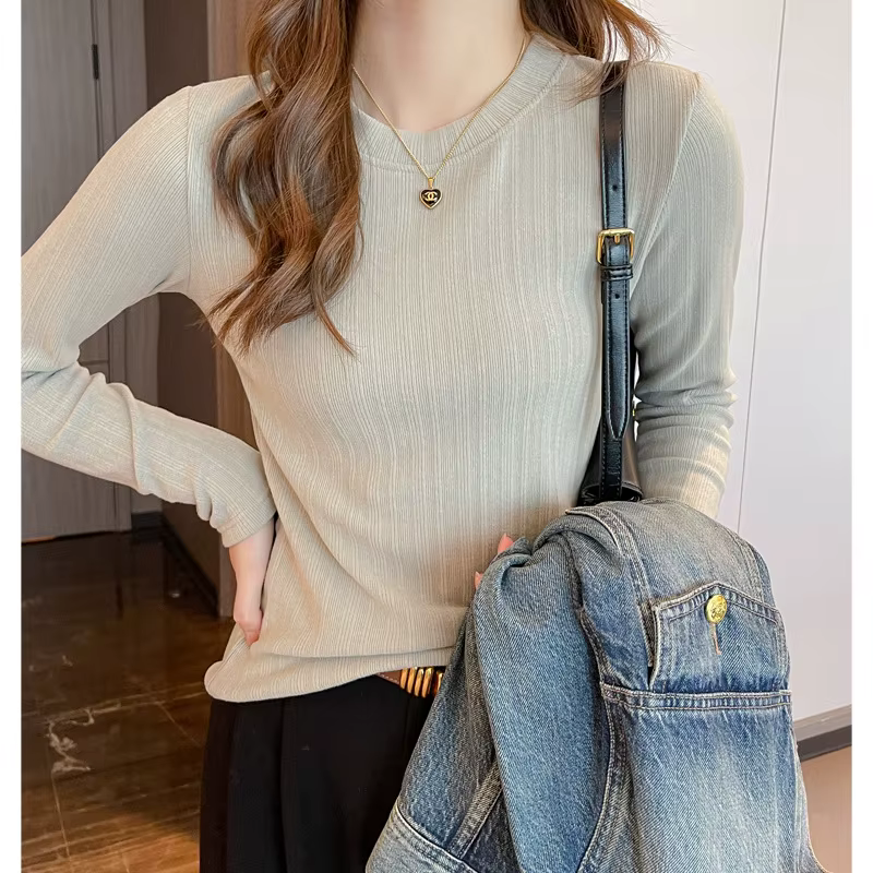 T-shirt à manches longues et col rond pour femme