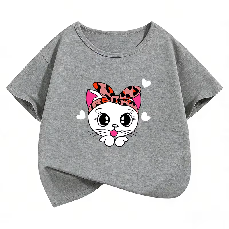 T-shirts décontractés pour enfants avec motif chat