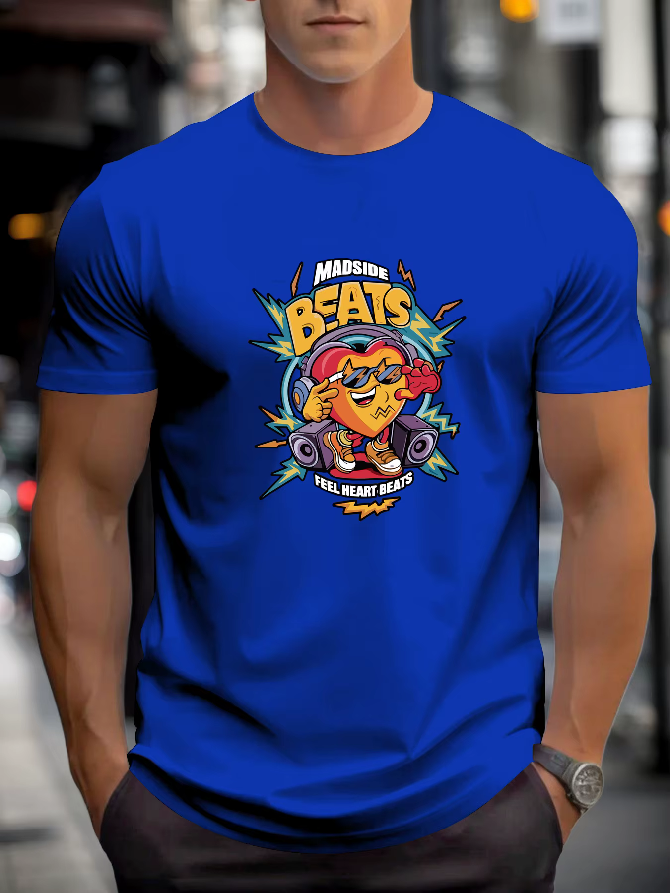 T-shirts pour homme MADSIDE BEATS 100 % coton impression graphique été t-shirt col rond décontracté respirant style de rue haut quotidien