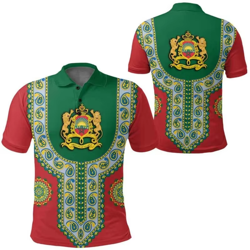 Polo Imprimé 3D avec Emblème National Marocain pour Homme et Femme
