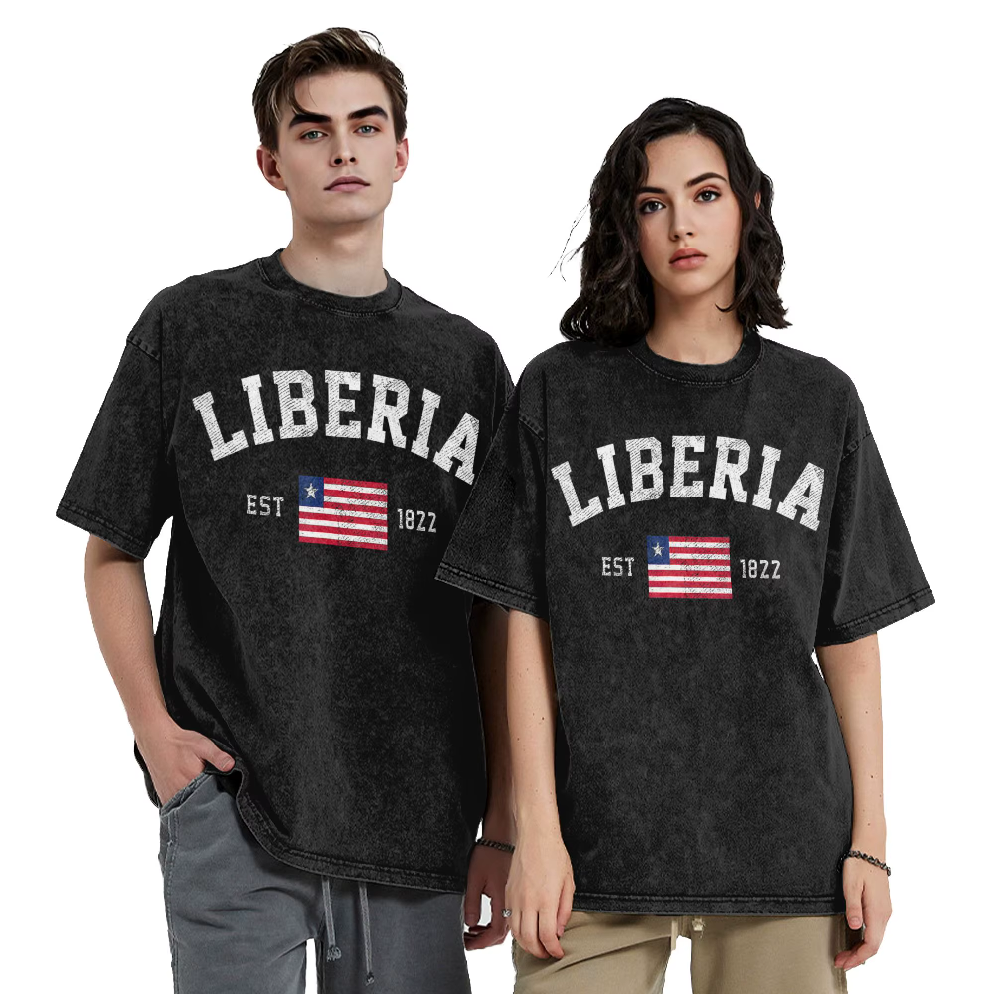 T-shirt délavé pour la Journée de l'Indépendance de la Libéria, mode streetwear pour hommes et femmes, t-shirt oversize 100% coton