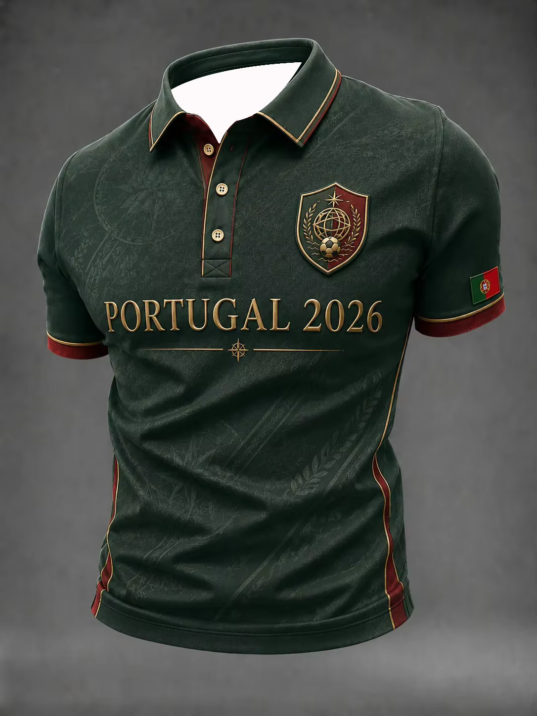 Polo de football pour supporters portugais édition 2026 - Impression 3D - Confortable et respirant - Convient aux hommes et aux femmes