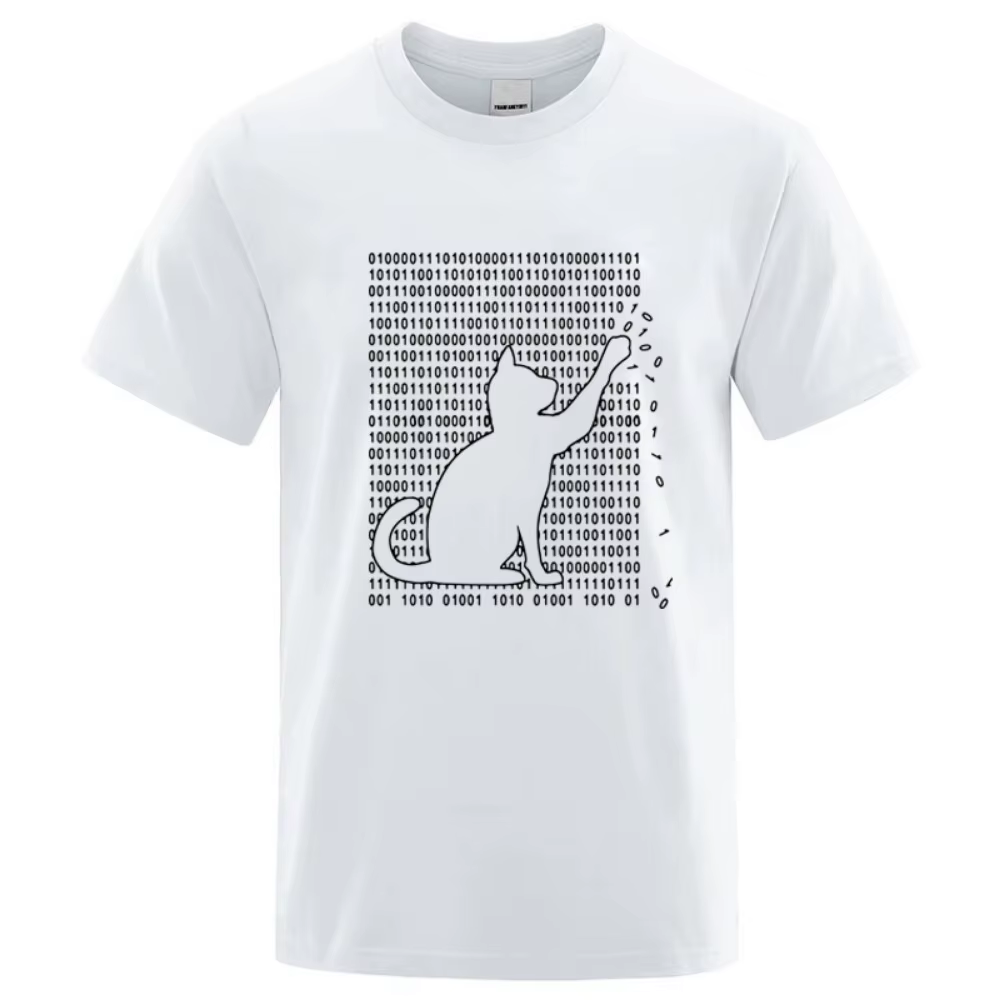 T-shirt en coton avec motif de chat formé par une matrice numérique