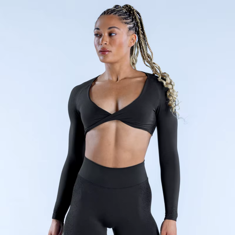Haut de yoga court pour femme à col en V profond