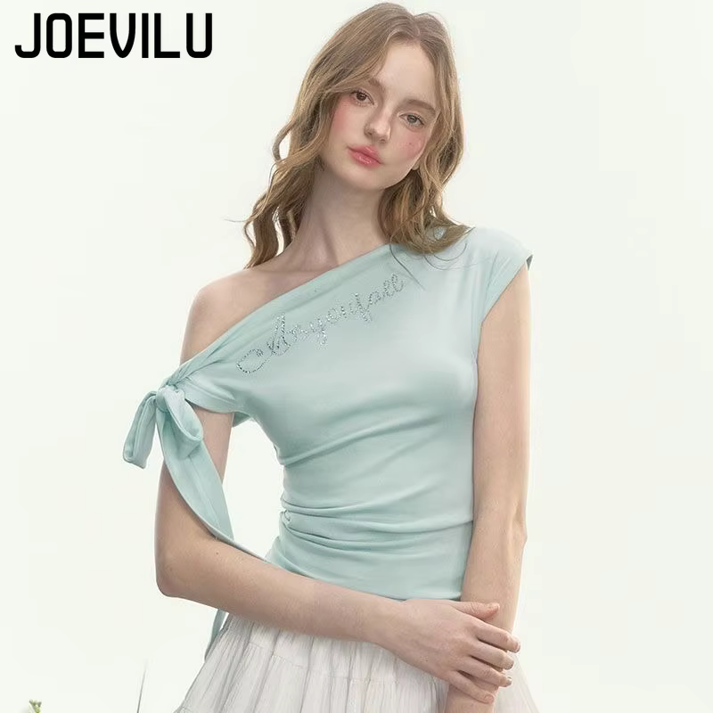 JOEVILU T-shirt slim avec nœud papillon et épaules dénudées