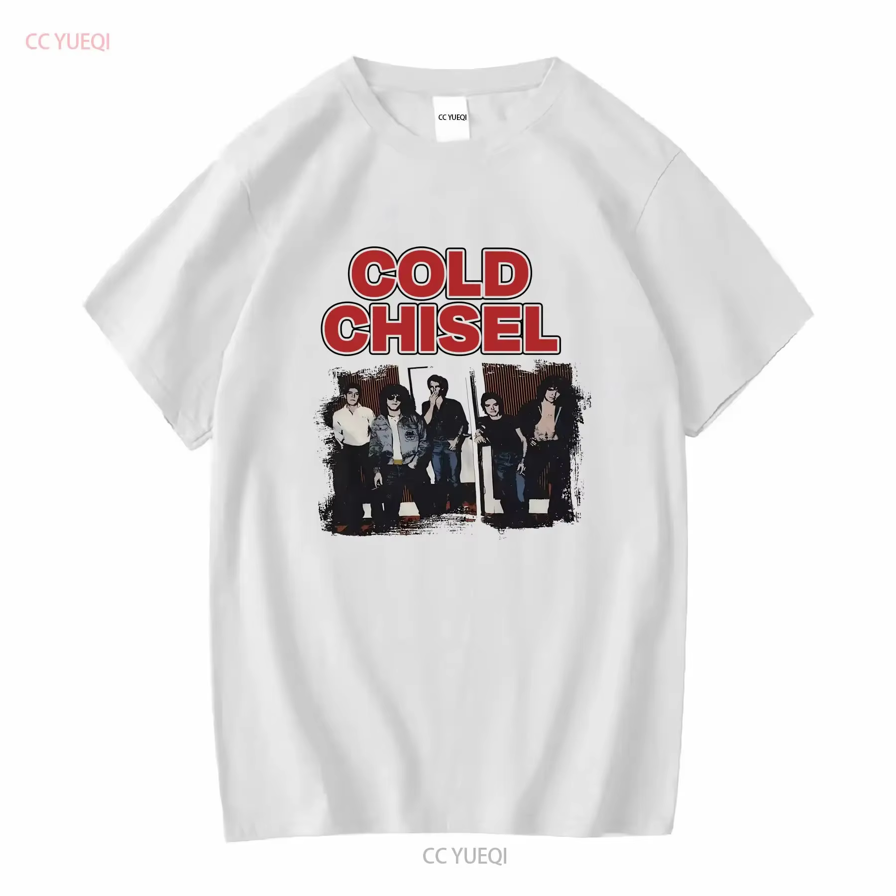 T-shirt Cold Chisel Breakfast At Sweet Hearts à manches mi-longues, style vintage, effet délavé, légèrement extensible, vêtements de créateur