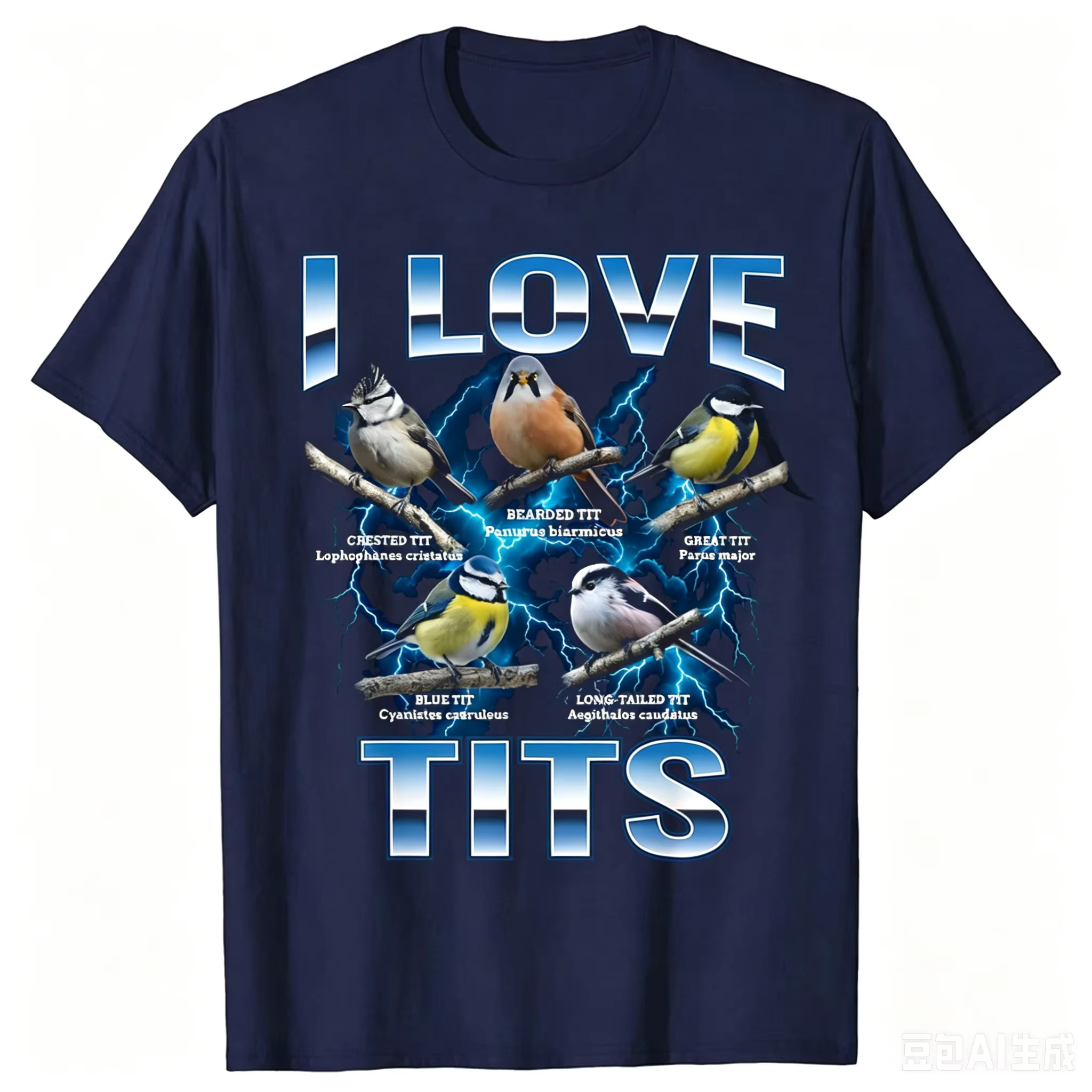 T-shirt unisexe amusant avec motif oiseau 'I Love Tits' pour observation des oiseaux