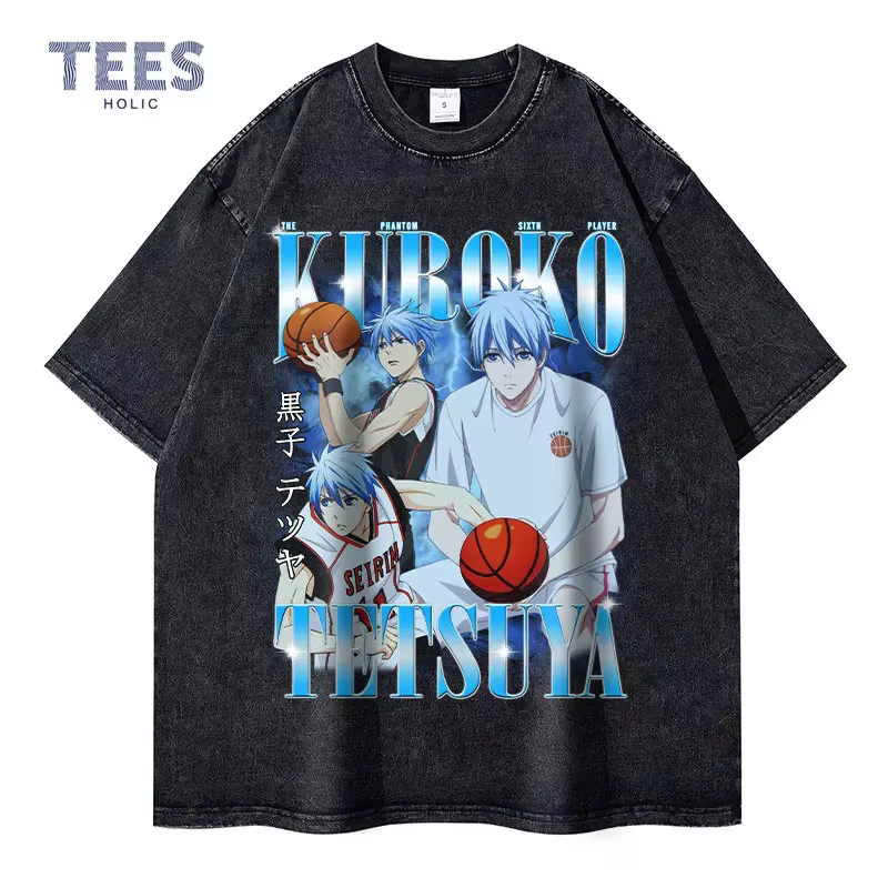 Kuroko Tetsuya-T-shirt Respzed Vintage Washed Anime pour Homme