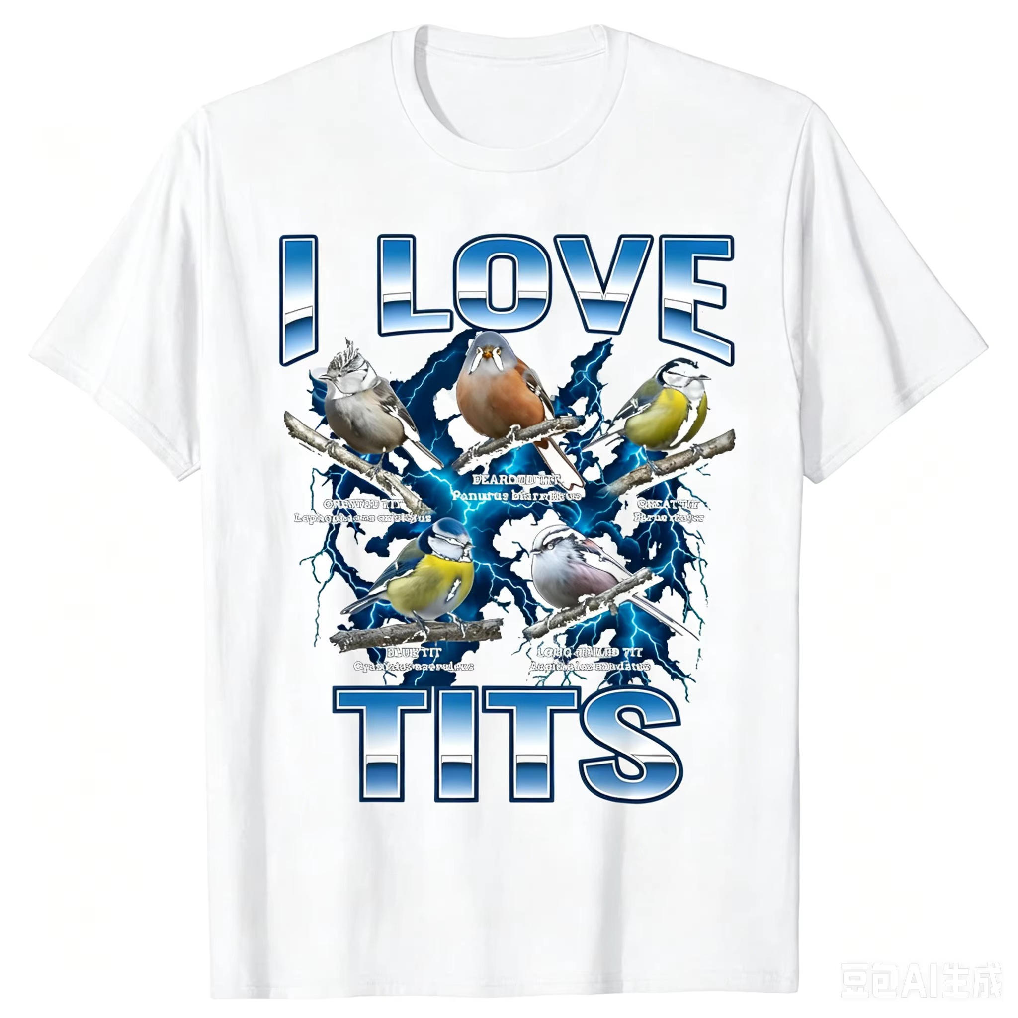 T-shirt unisexe amusant avec motif oiseau 'I Love Tits' pour observation des oiseaux