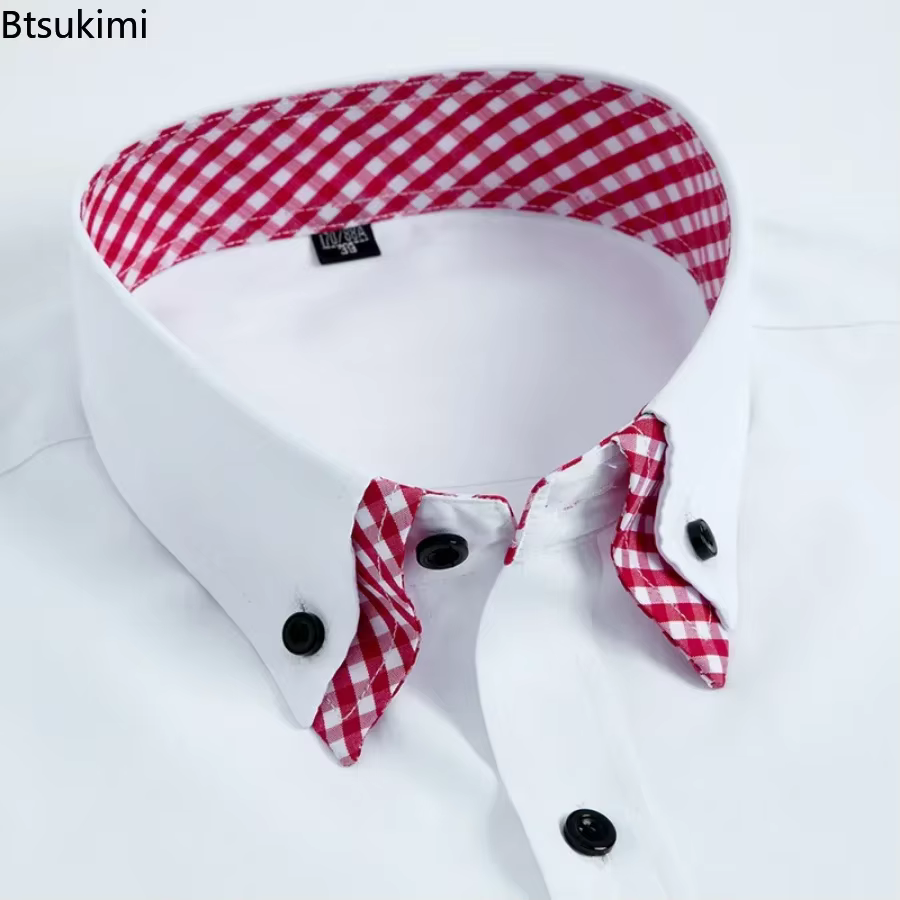 2026 chemise habillée pour hommes Non fer mode Double couche à manches longues affaires formelle coupe régulière bureau Camisa chemises sociales mâle