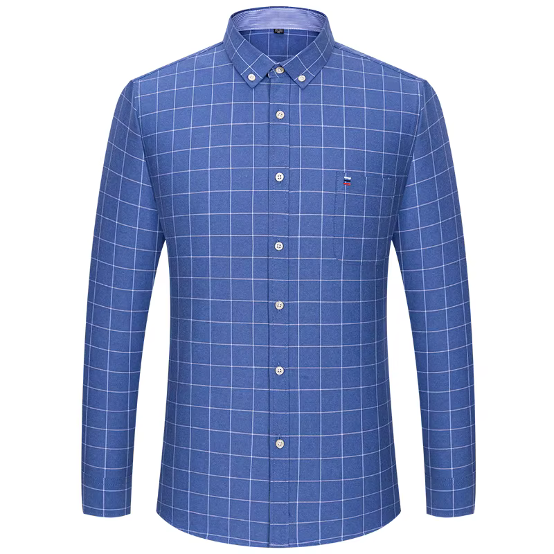 100% coton Oxford hommes chemises à carreaux homme d'affaires décontracté haute qualité à manches longues poche chemise