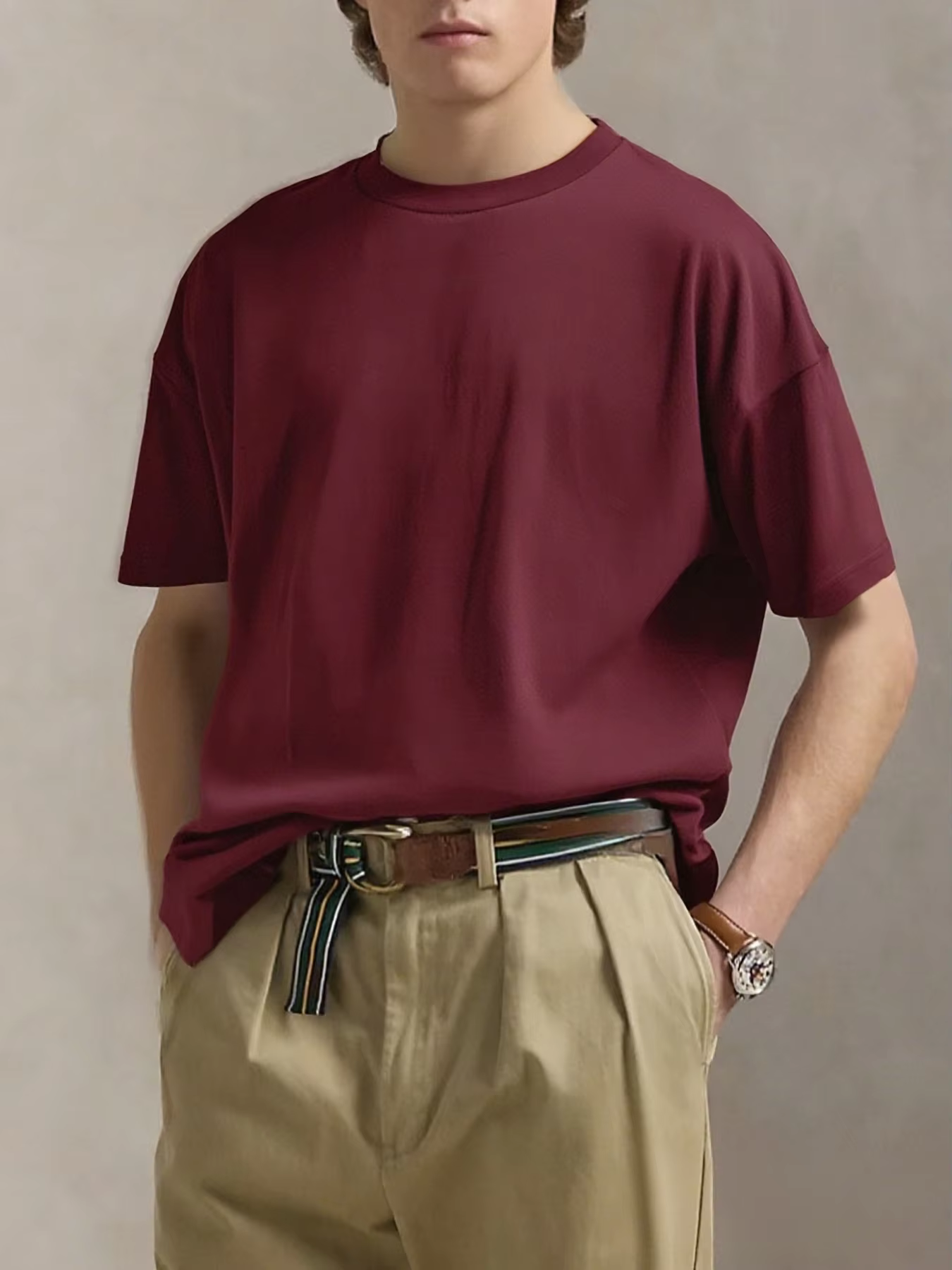 T-Shirt à manches courtes Vintage bordeaux pour hommes