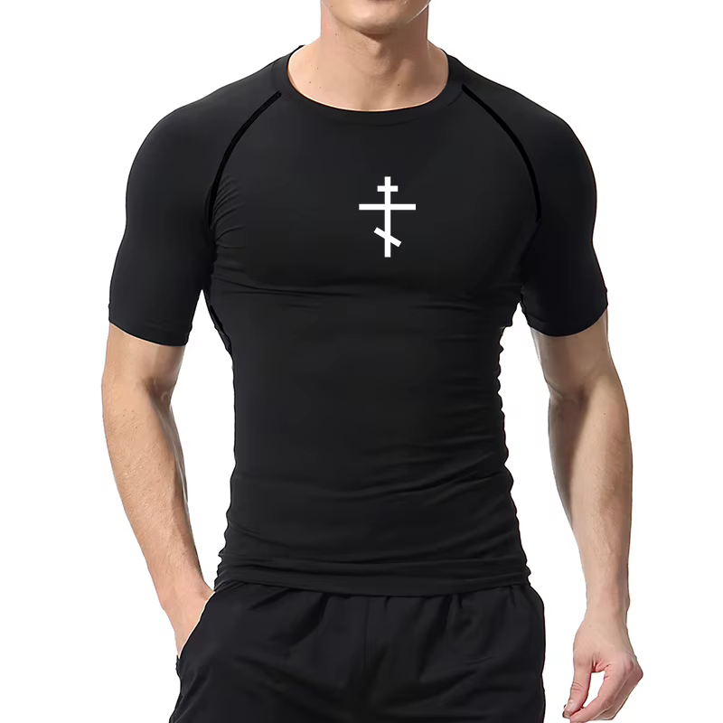Chemise de Compression à imprimé croisé pour hommes t-shirt athlétique chrétien t-shirts hauts gymnastique entraînement Fitness course bases sous-vêtements