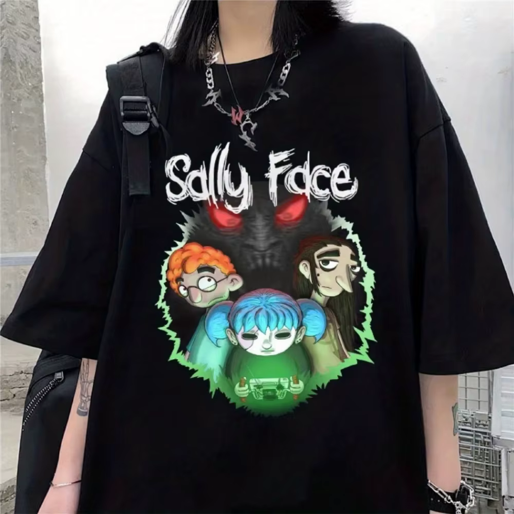 Sally Face hommes t-shirt imprimé régulier à manches courtes T-shirts femme Harajuku mode d'été décontracté