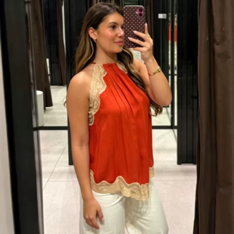 Haut Halter Femme avec Dentelle