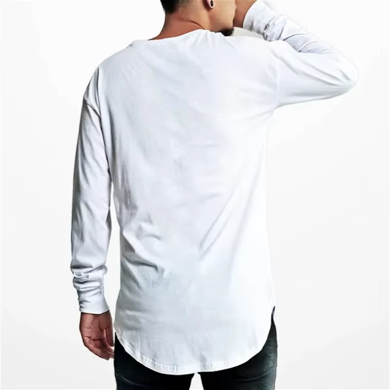 MRMT 2026 Nouveau T-shirt Homme Manches Longues à Ourlet Arqué Style Urbain Couleur Unie Basique Hip Hop