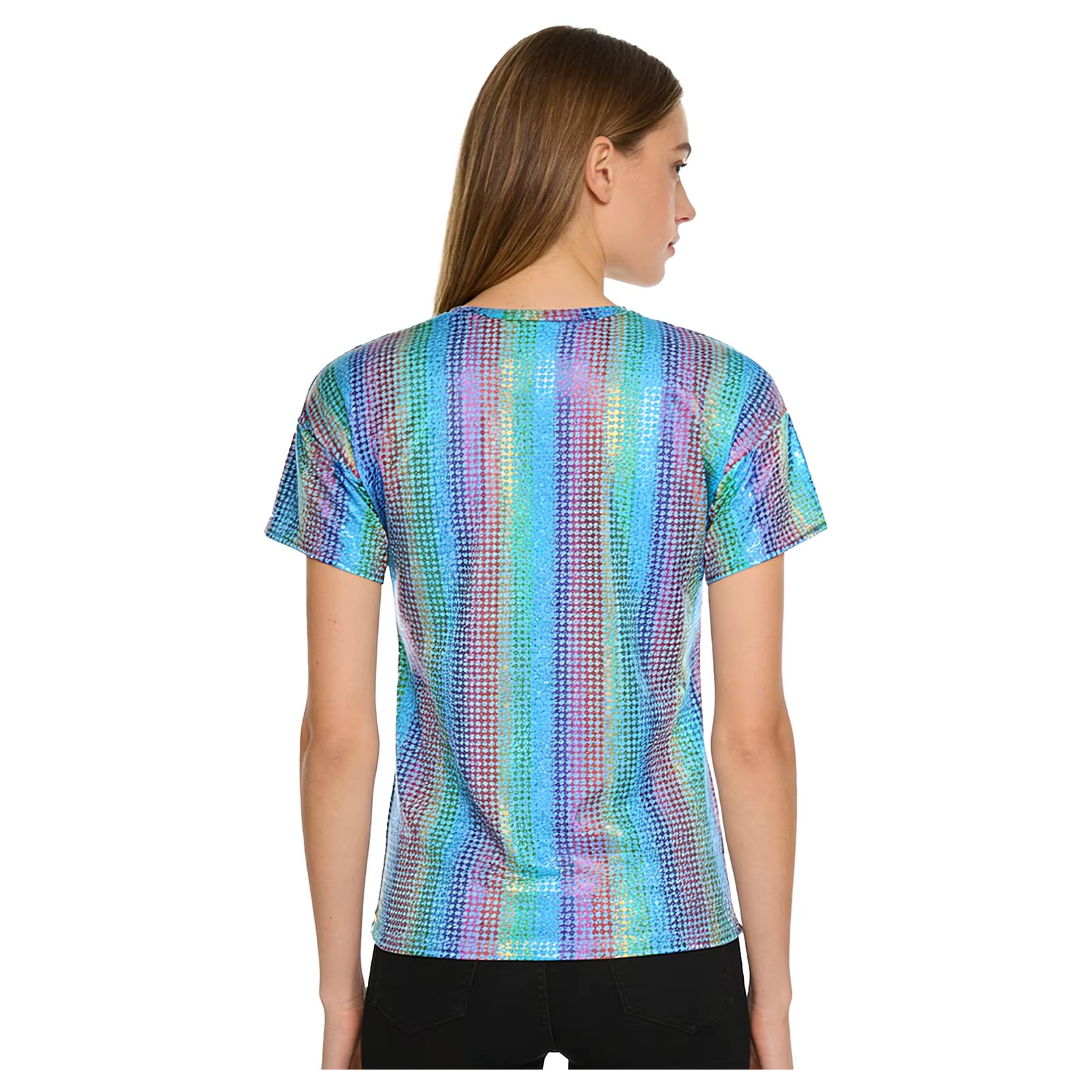 T-shirt à carreaux holographiques disco des années 80 pour femmes et hommes