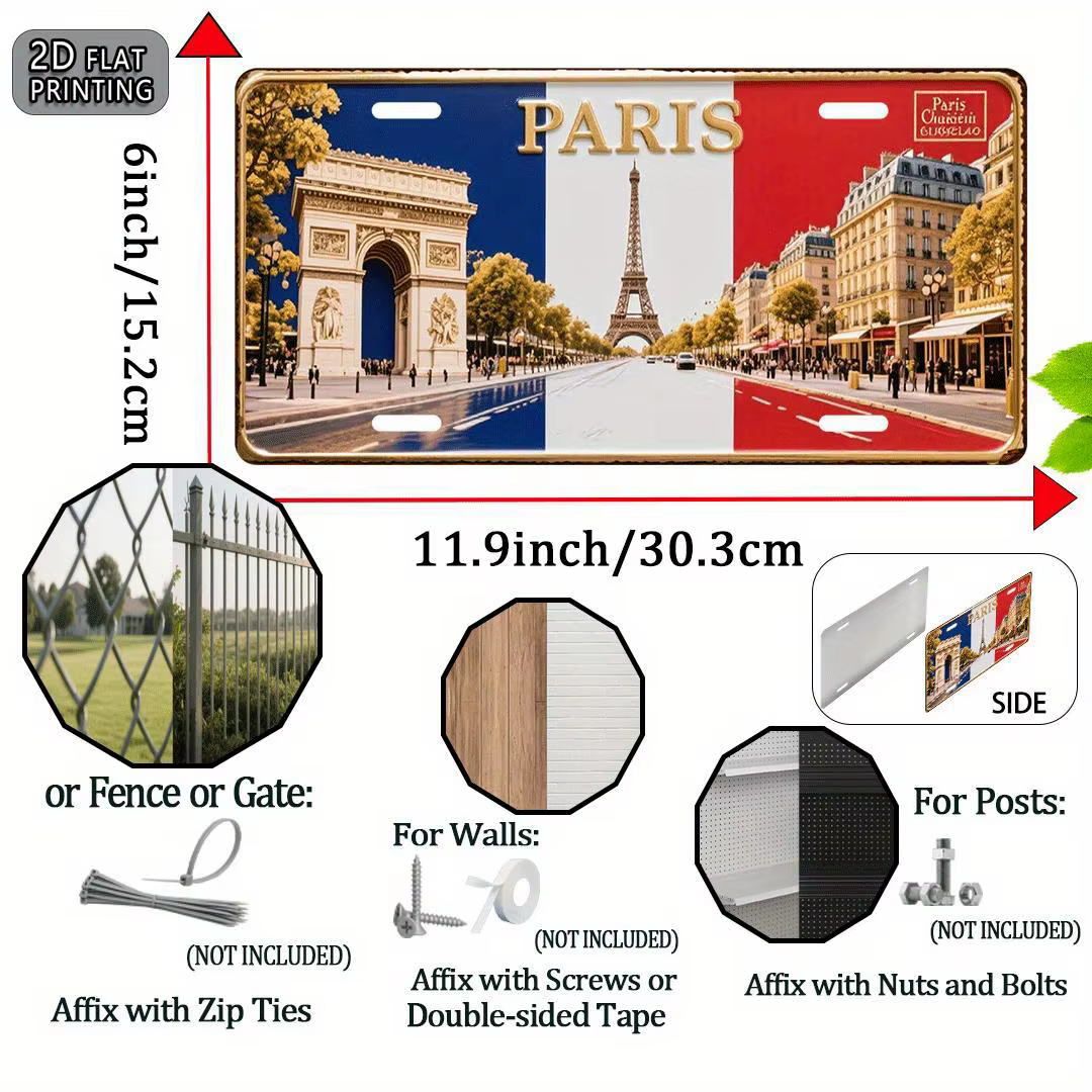 Impression, plaque d'immatriculation en aluminium en métal Vintage de Paris