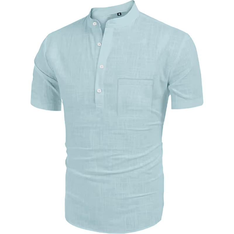 Été hommes Henley Shot manches t-shirt casual Hippie plage coton col de chemise léger Yoga