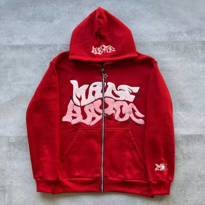 Sweat-shirt à capuche zippé en polaire imprimé