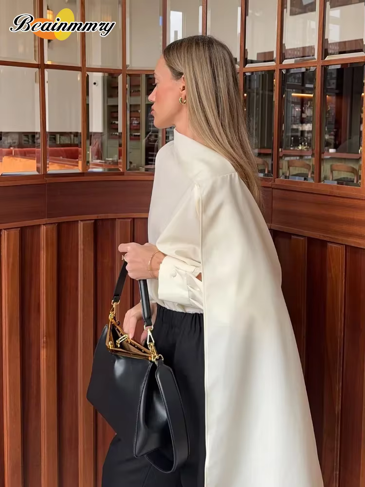 Chemise ample à col écharpe pour femme, élégante, à manches longues, avec ruban, épaule inclinée, chemisier tendance, nouveau printemps, chemises de bureau pour le trajet quotidien, 2026