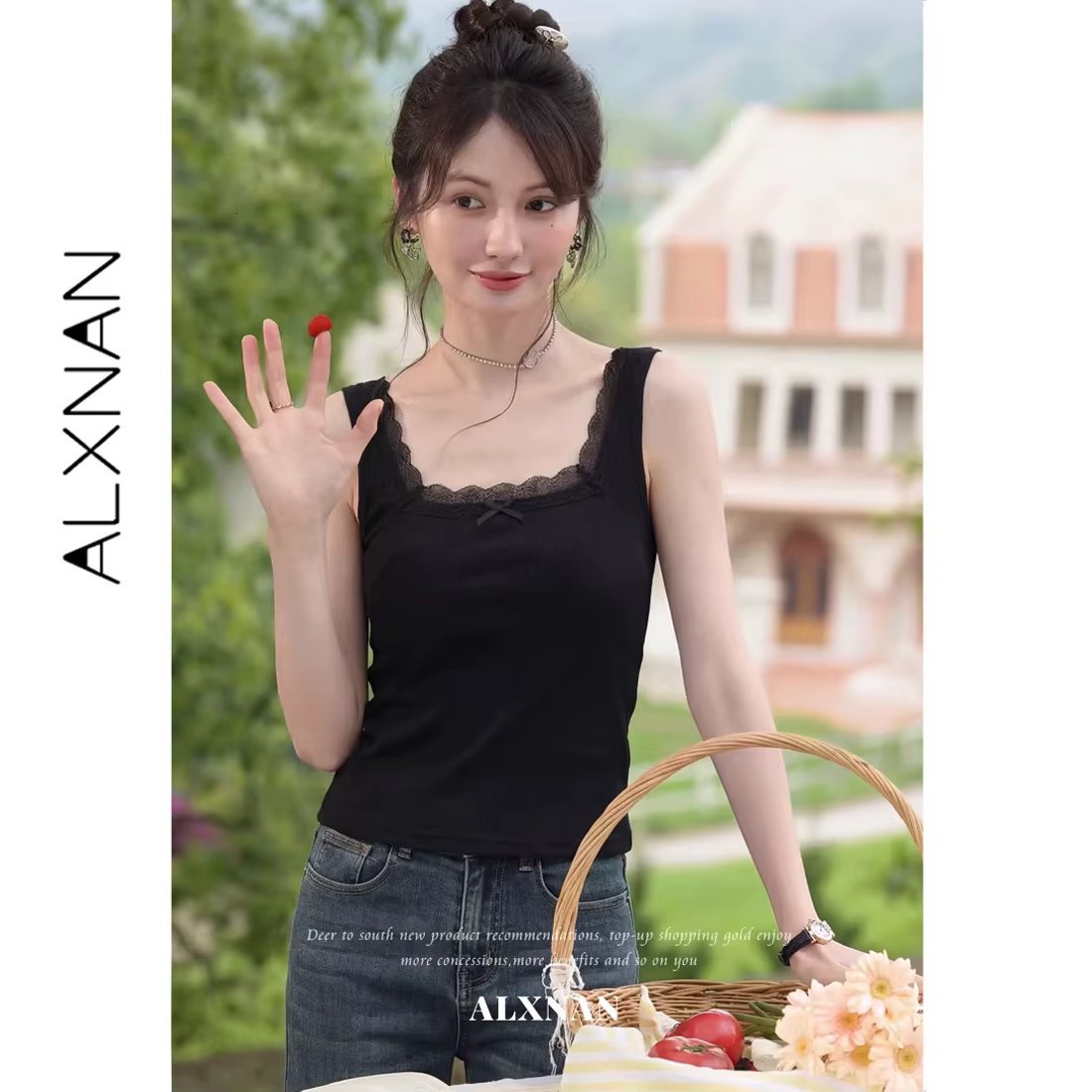 ALXNAN – débardeur en dentelle noire pour femmes