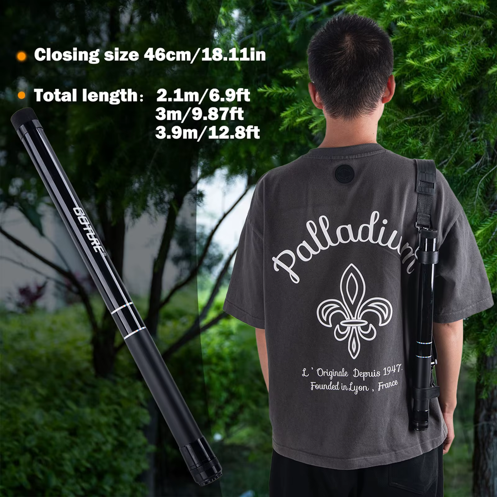Goture – poteau d'atterrissage télescopique court, léger, livré avec une poignée en filet de ceinture, pour la pêche en roche, 2.1m/3.0m/3.9m