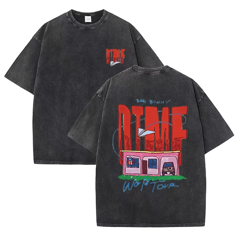 T-shirt vintage délavé beige 2026 Bad Bunny DTMF World Tour Graphic Tee unisexe décontracté streetwear