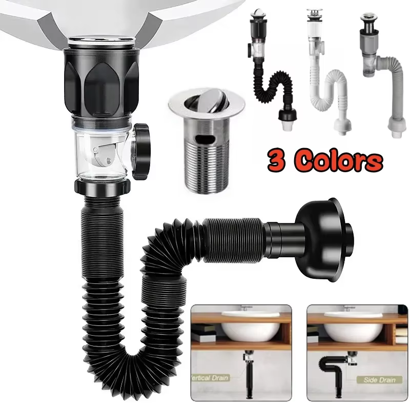 Ensemble de tuyaux de vidange Anti-odeur rabattables, filtre désodorisant rétractable pour évier de cuisine, bec de descente Flexible, salle de bains, Anti-colmatage