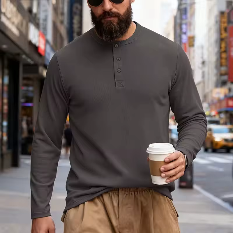 T-shirt Henley à manches longues pour homme