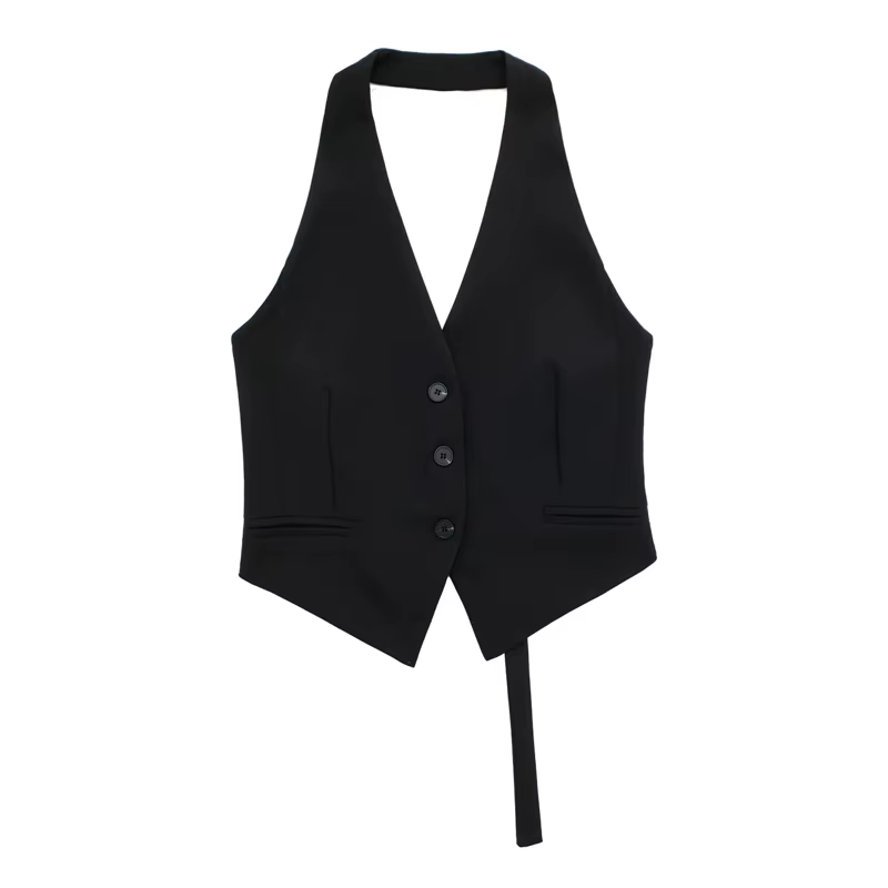 MUJER noir blanc gilet sans manches femmes épaules nues recadrée gilets