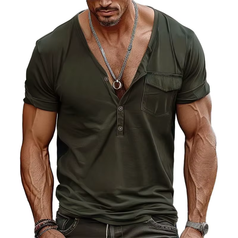 T-shirt Henley col en V pour homme