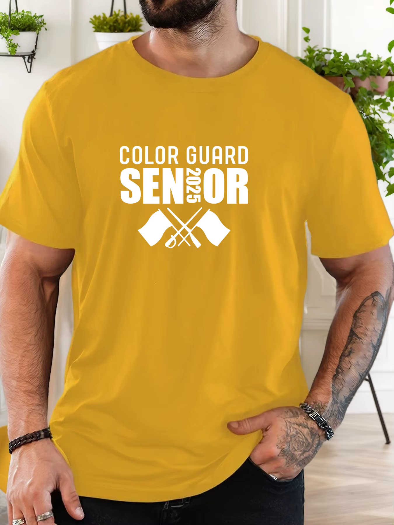 T-shirt court décontracté à col rond pour homme color guard senior 2025