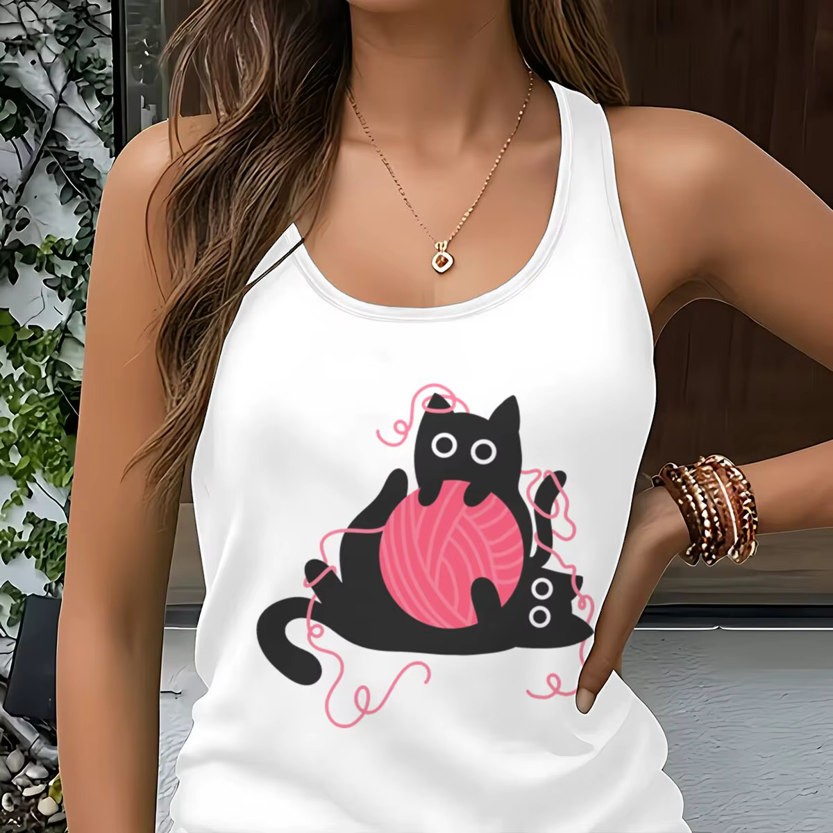 Débardeur graphique chat noir amusant pour femme