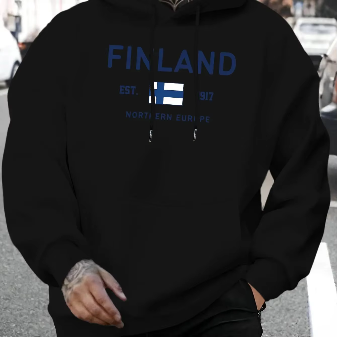 Sweat à capuche pour homme avec imprimé lettres finlandaises
