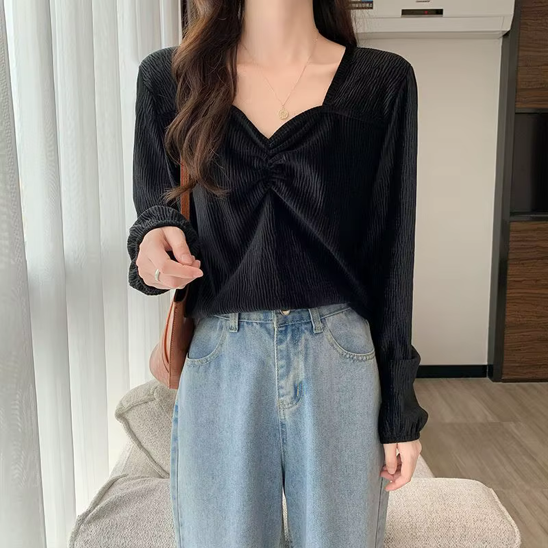 Chemise à manches longues et col en V pour femme