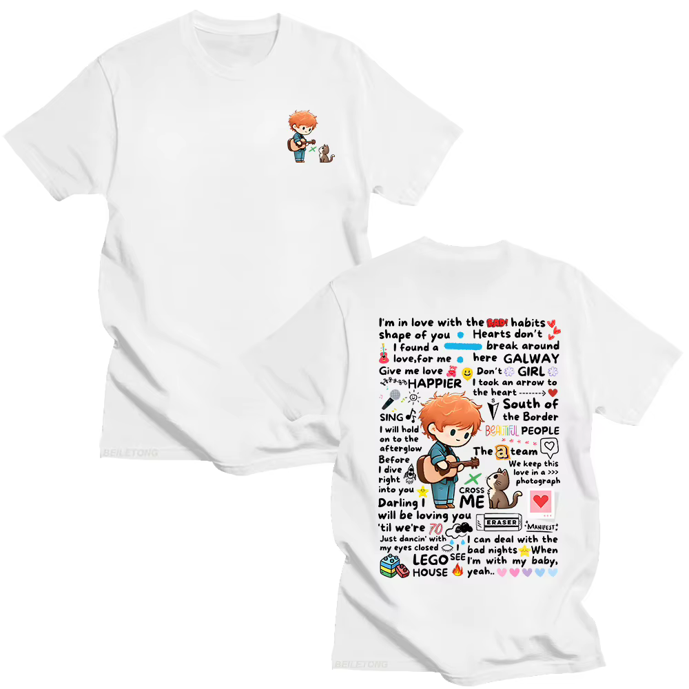 Ed Sheeran Graffiti motif t-shirt nouveau à la mode décontracté femmes hommes vêtements Y2k coton T-shirts mode ample haut t-shirt